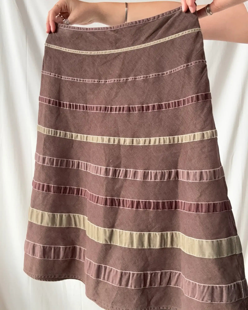 Brown Midi Skirt with Ribbon Detail