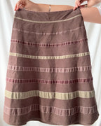 Brown Midi Skirt with Ribbon Detail