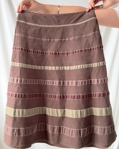 Brown Midi Skirt with Ribbon Detail