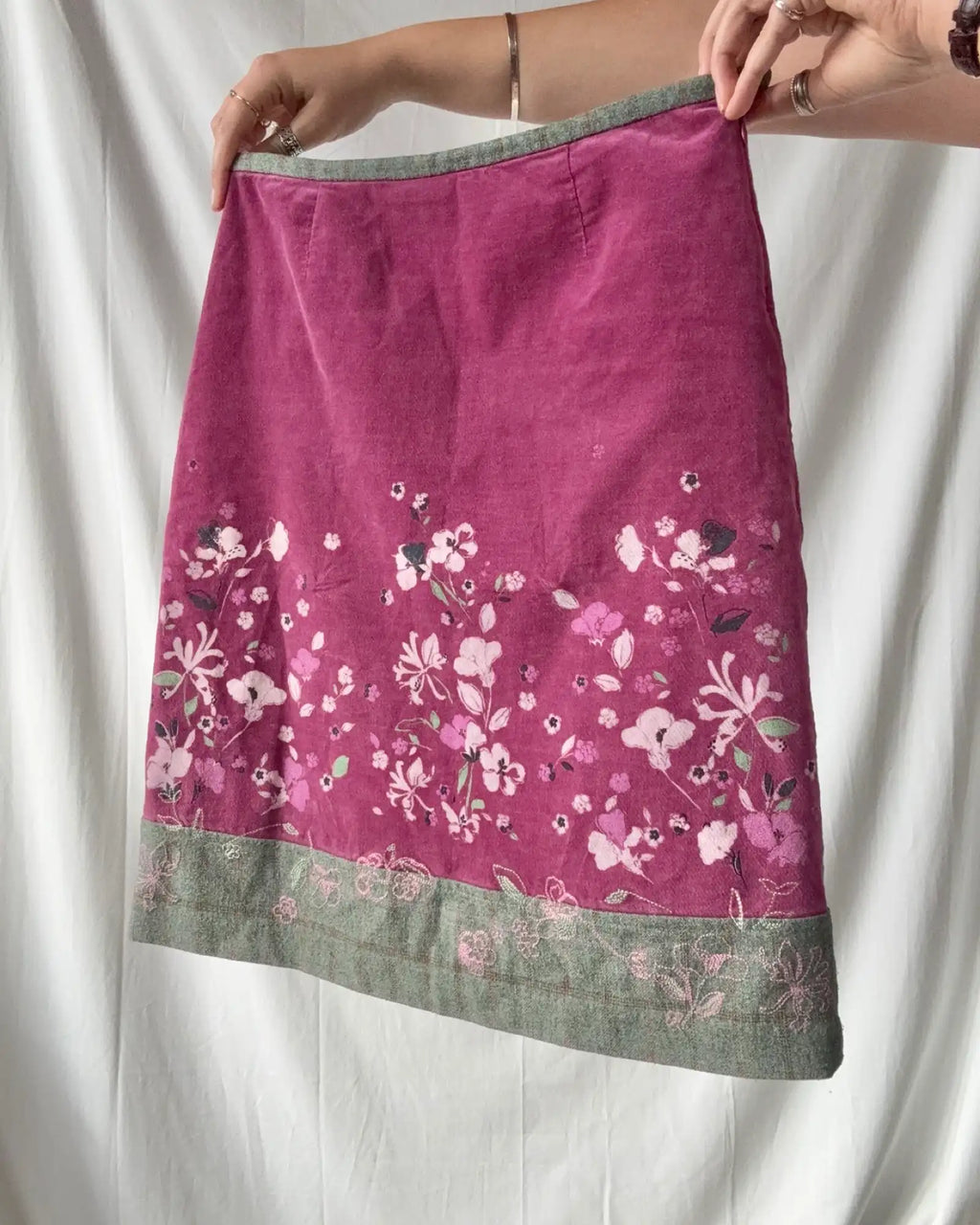 Pink and Grey Floral Skirt