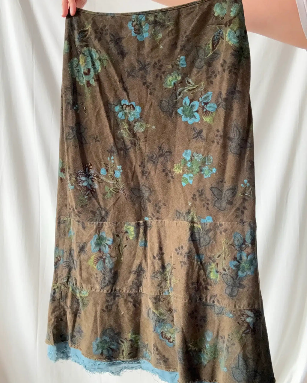 Green Maxi Skirt with Floral Details