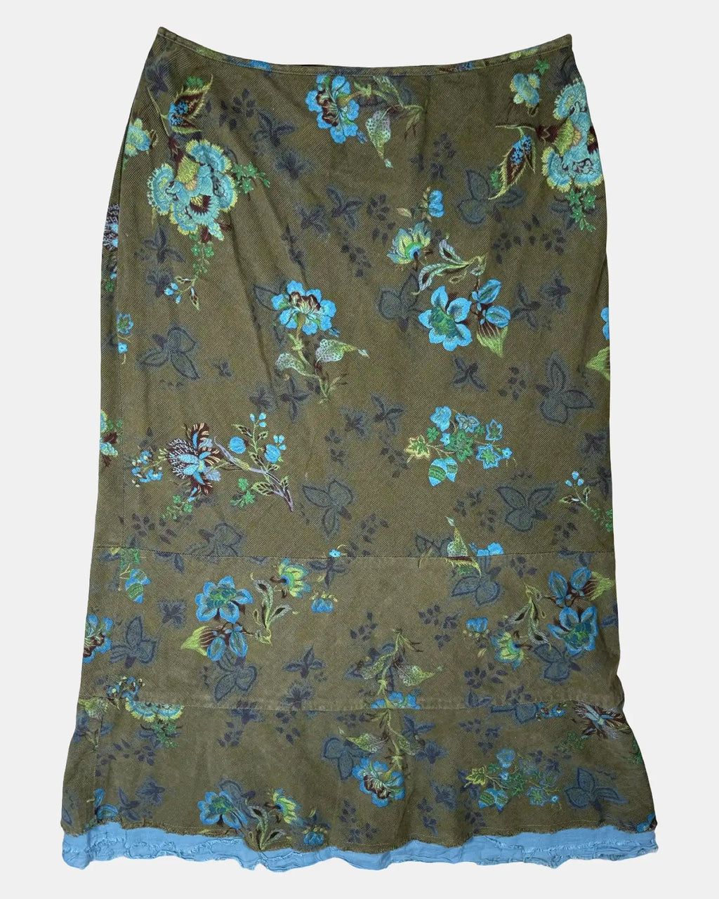 Green Maxi Skirt with Floral Details