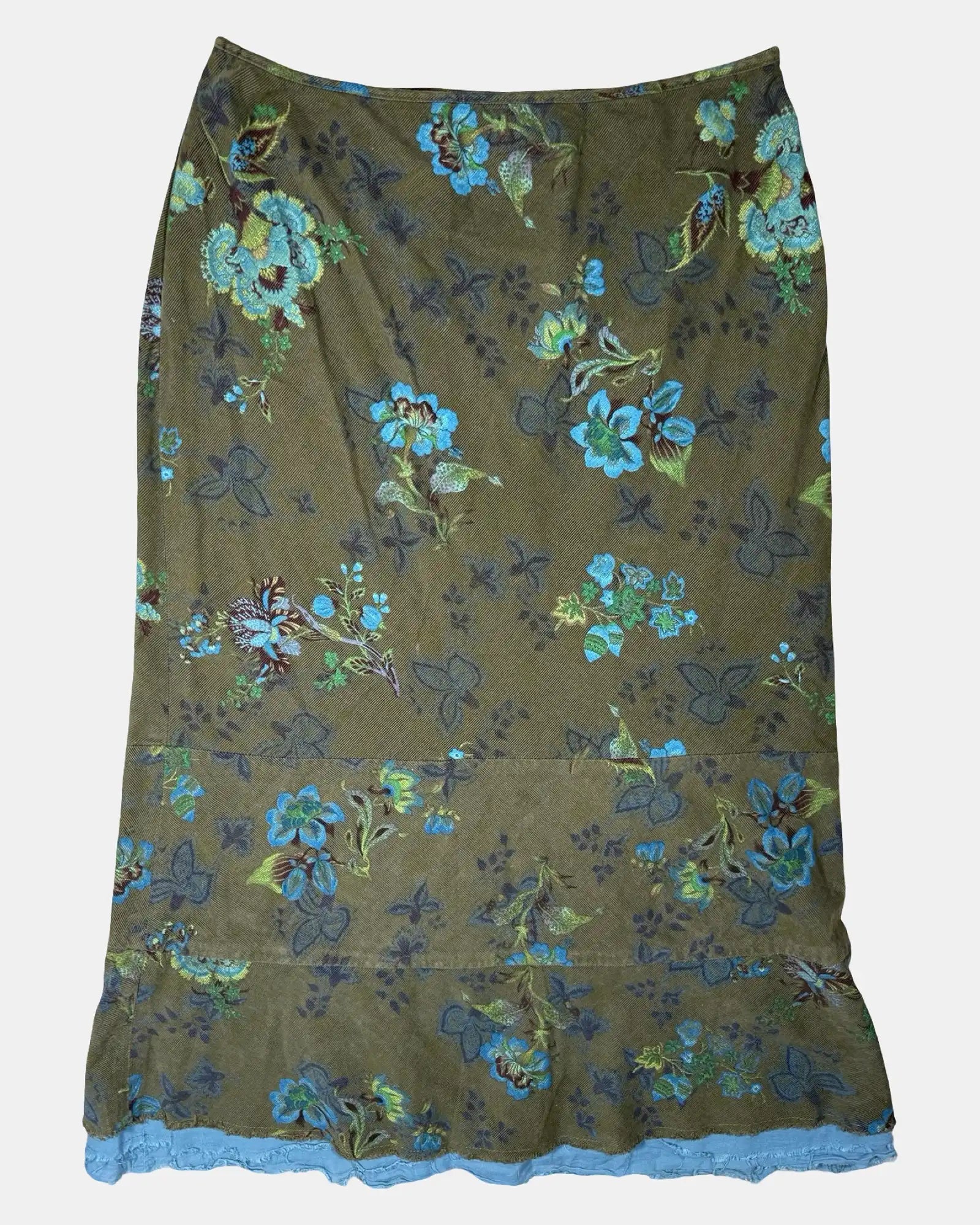 Green Maxi Skirt with Floral Details