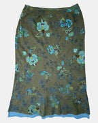 Green Maxi Skirt with Floral Details