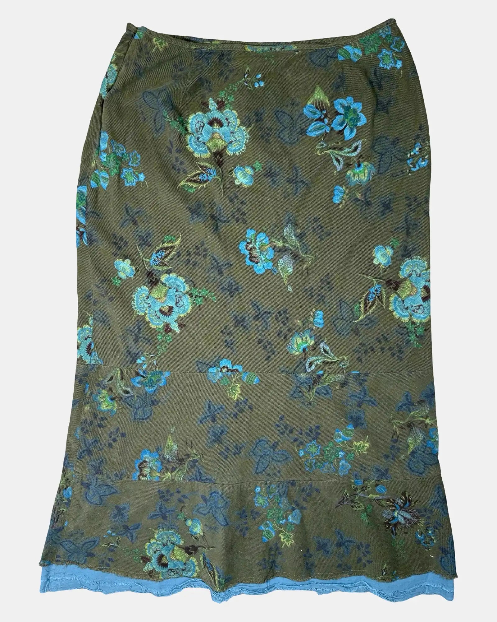 Green Maxi Skirt with Floral Details