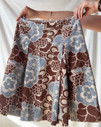 Brown and Blue Floral Cord Midi Skirt