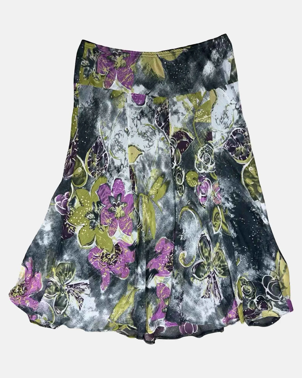 Black Green and Purple Floral Maxi Skirt