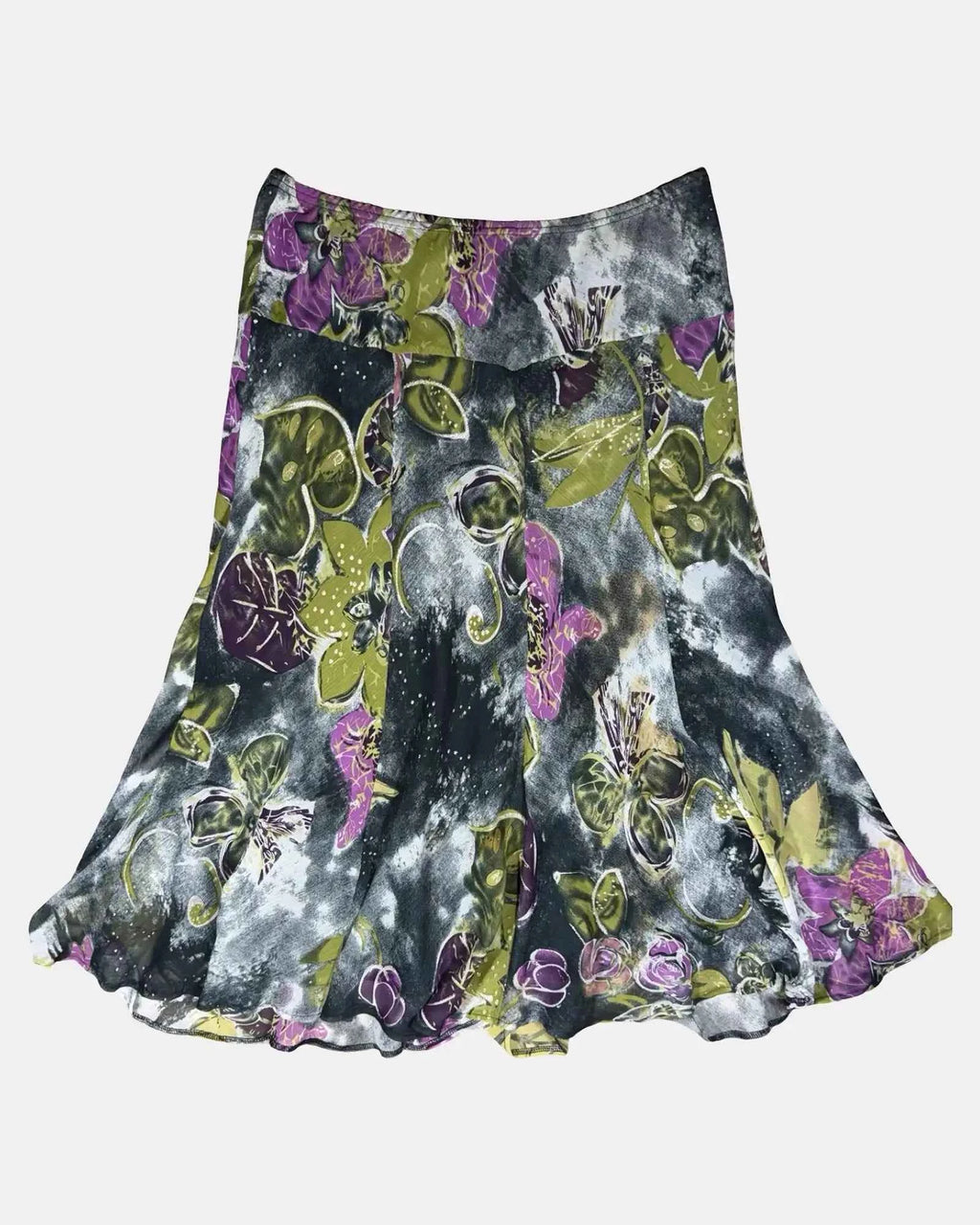 Black Green and Purple Floral Maxi Skirt