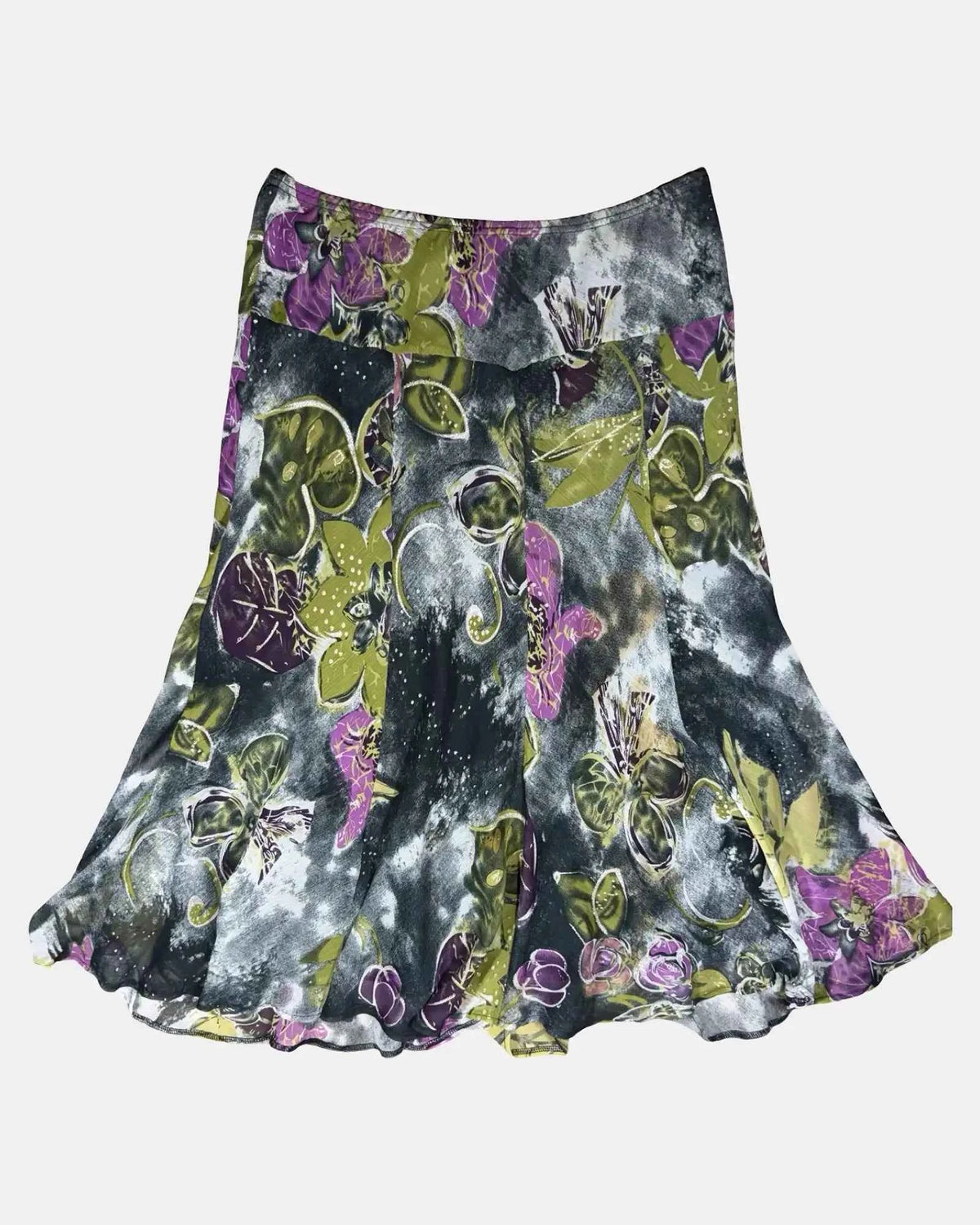 Black Green and Purple Floral Maxi Skirt