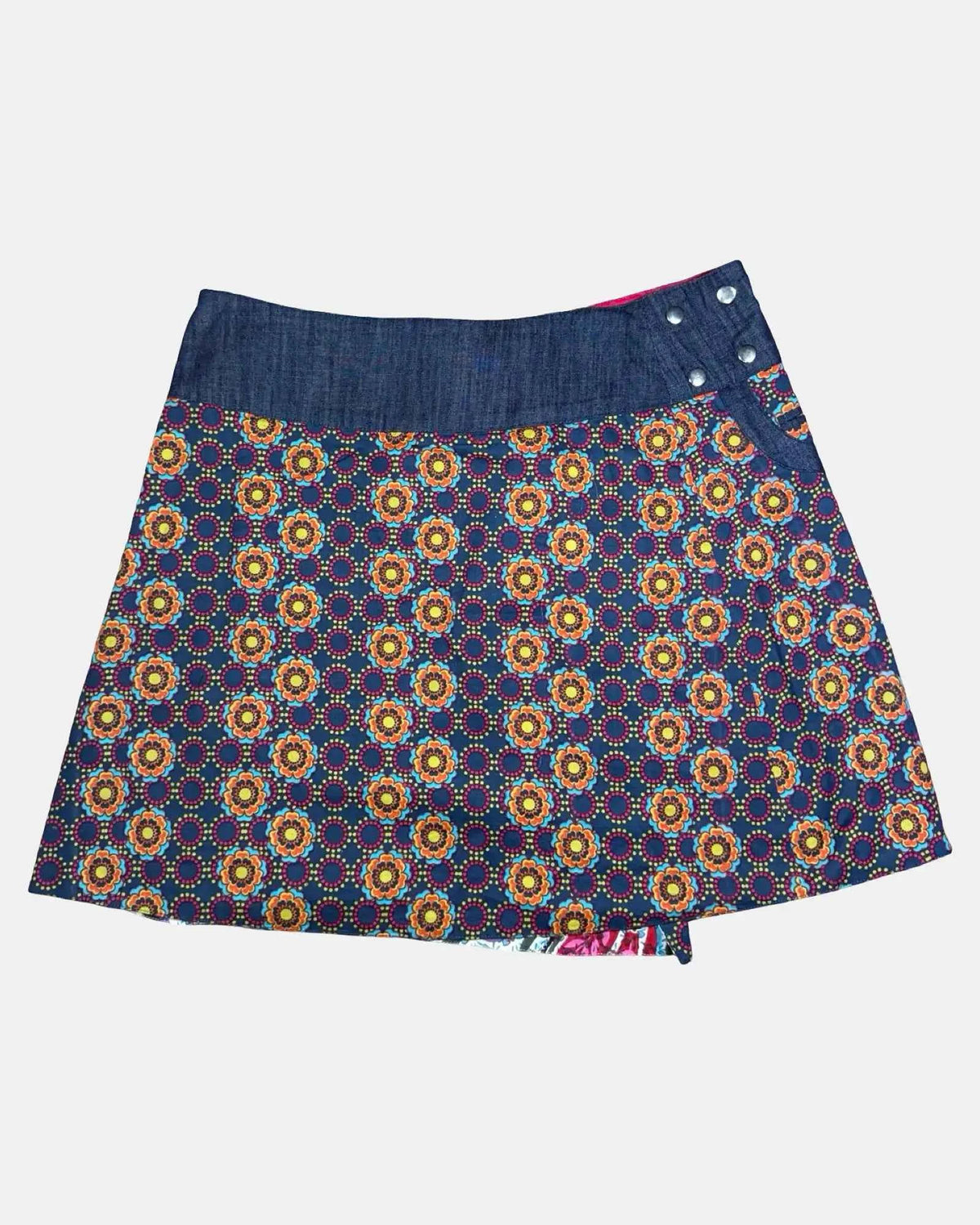 Reversible Denim Floral Skirt