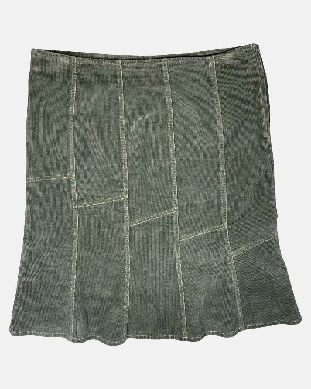 Olive Green Cord A-Line Midi Skirt