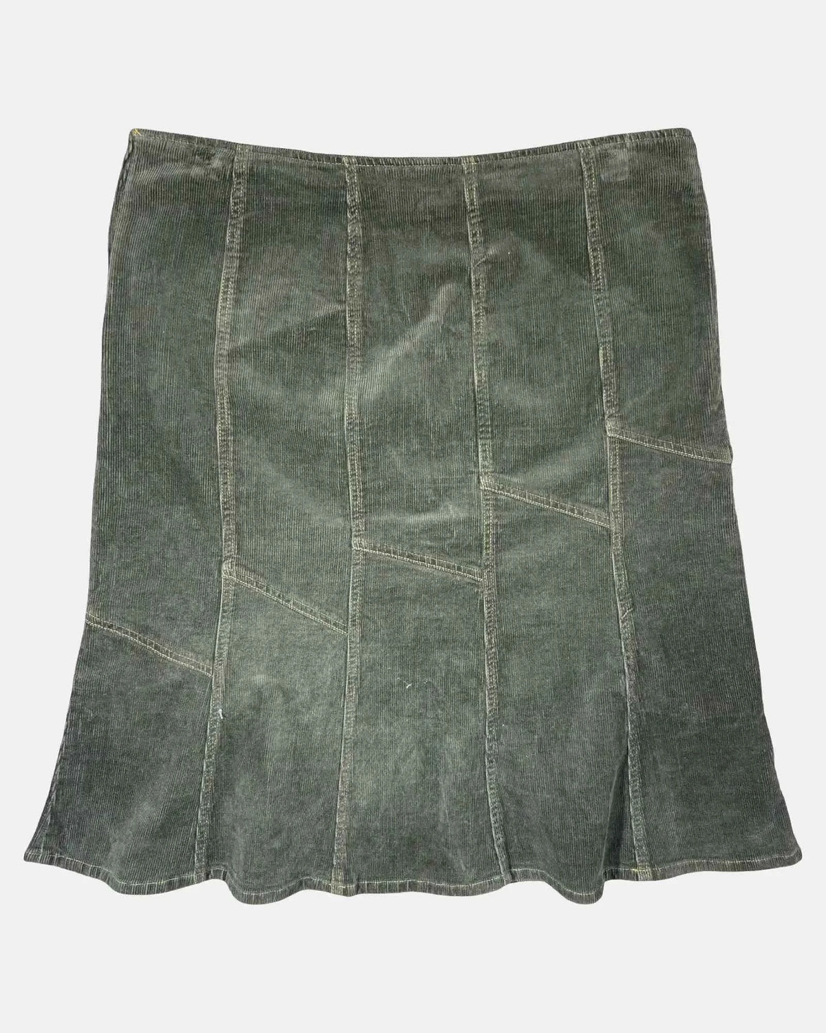 Olive Green Cord A-Line Midi Skirt