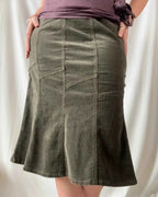 Olive Green Cord A-Line Midi Skirt