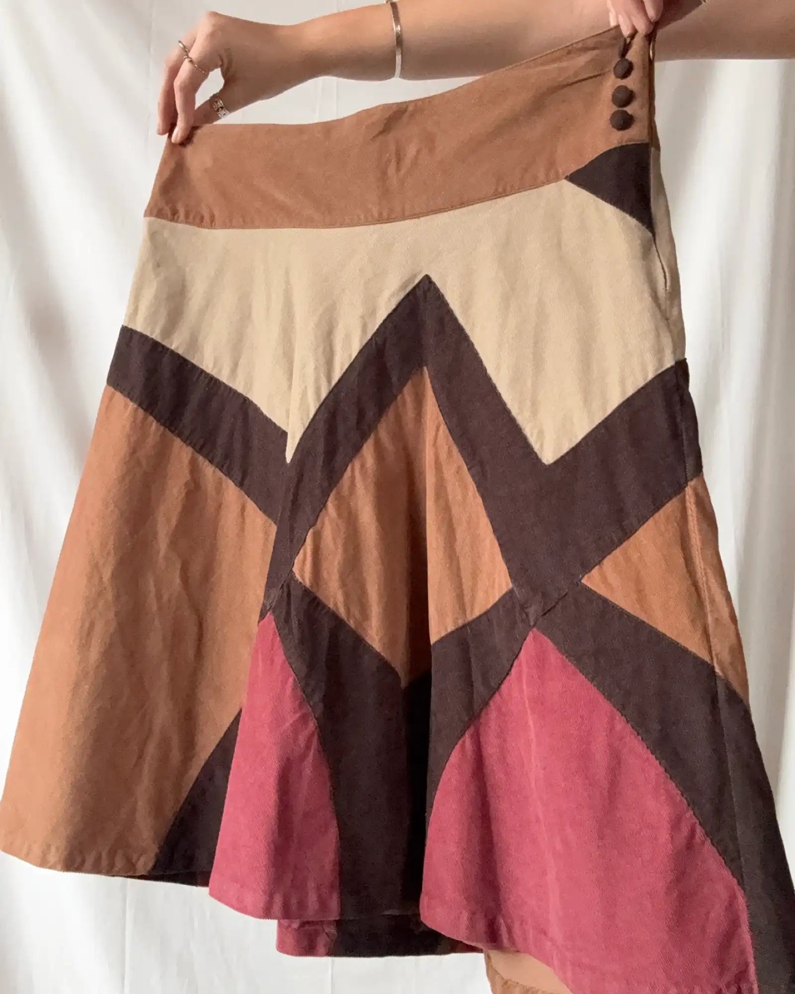 90s Style Brown and Pink Midi Skirt