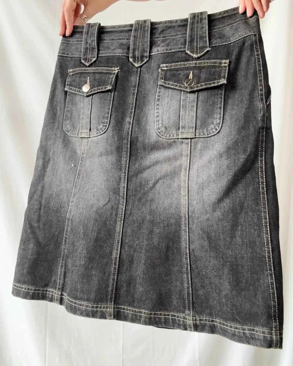 Black Denim Midi Skirt