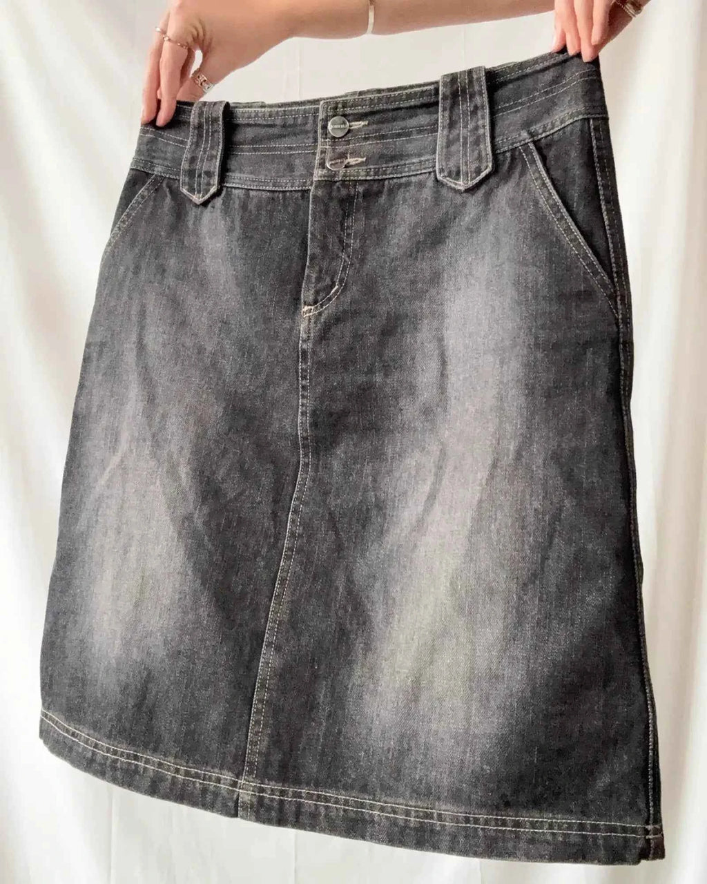 Black Denim Midi Skirt