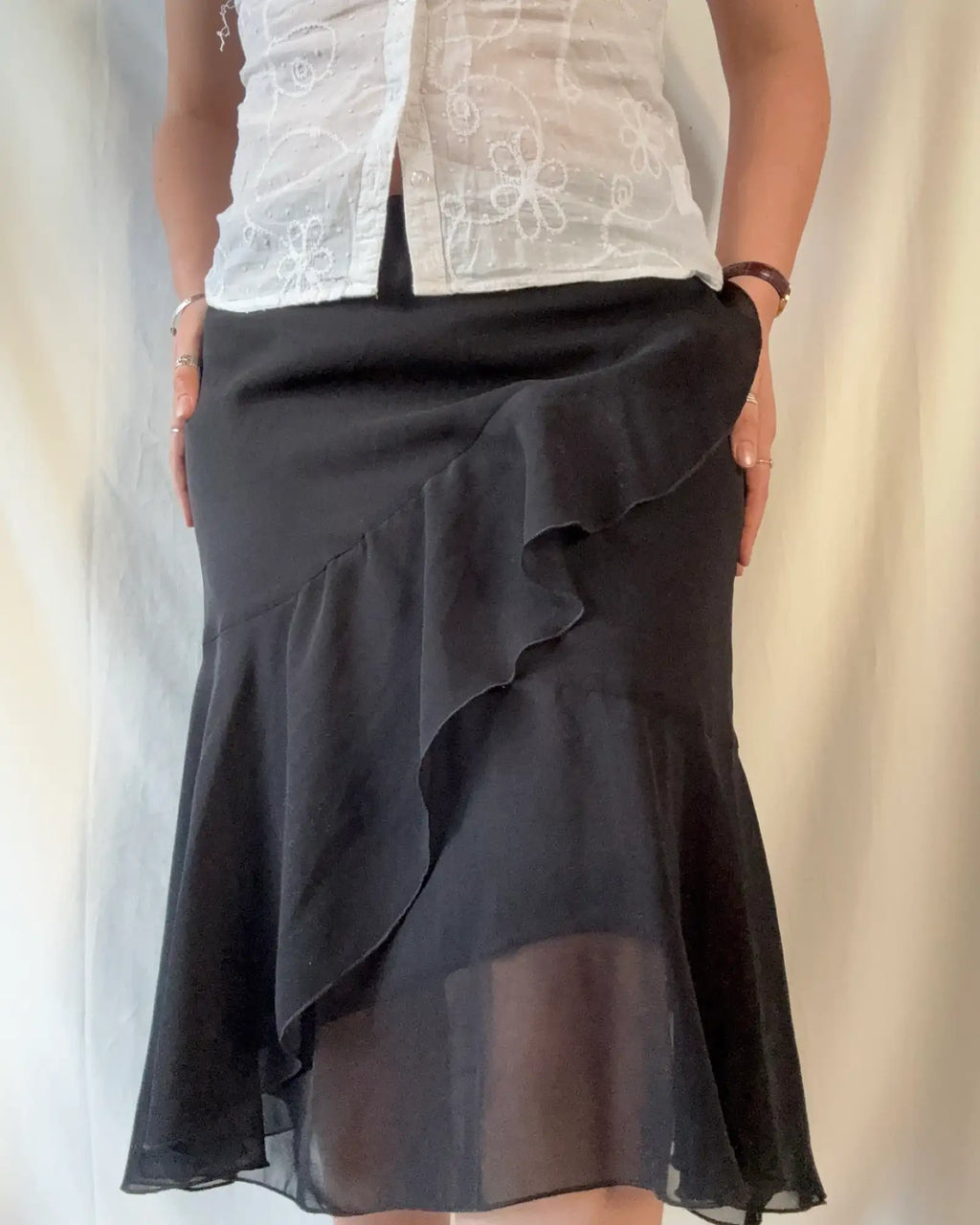 Black Flowy Ruffle Skirt
