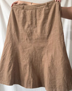 Light Brown Cord Flare Midi Skirt