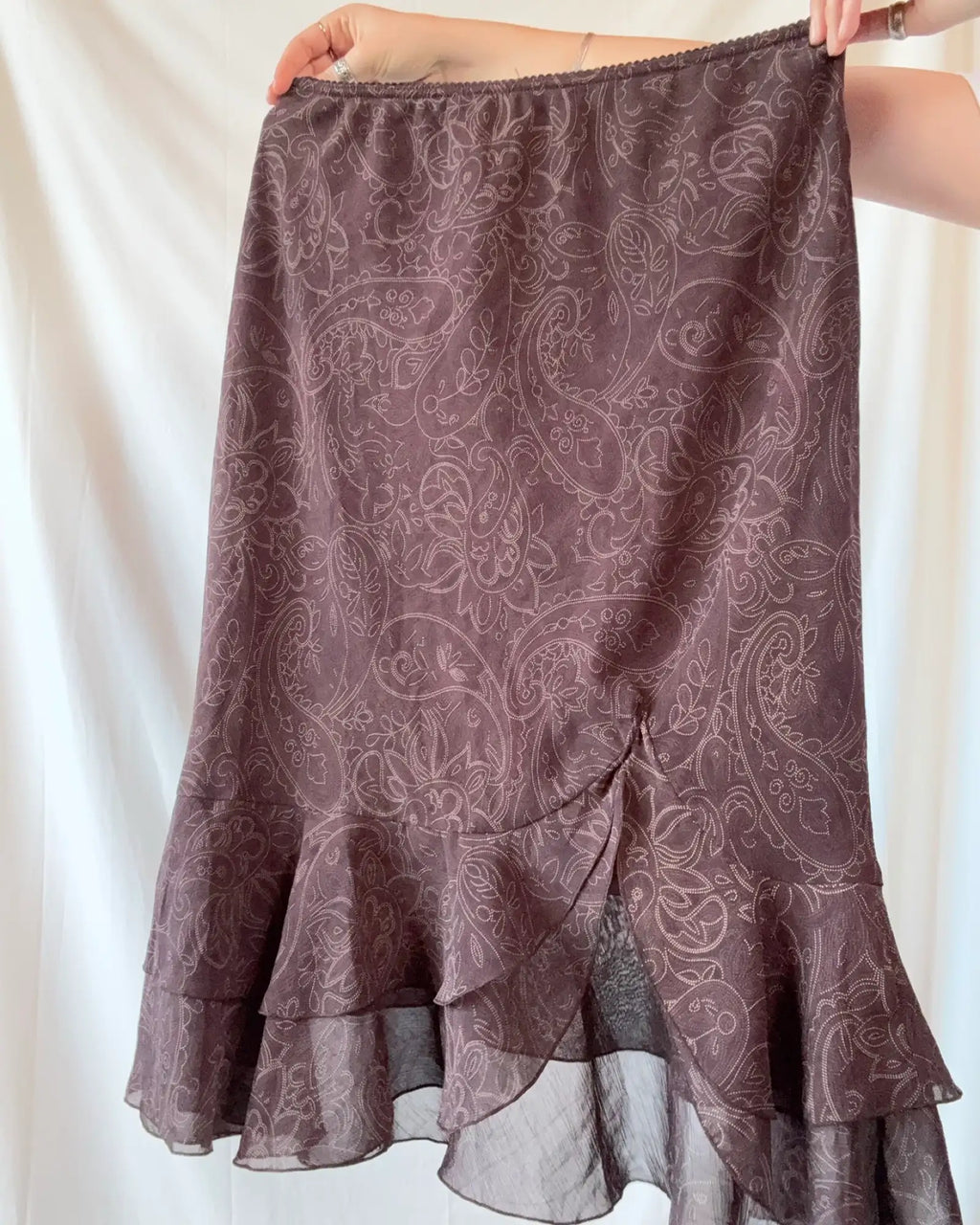 Brown Paisley Flowy Ruffle Skirt