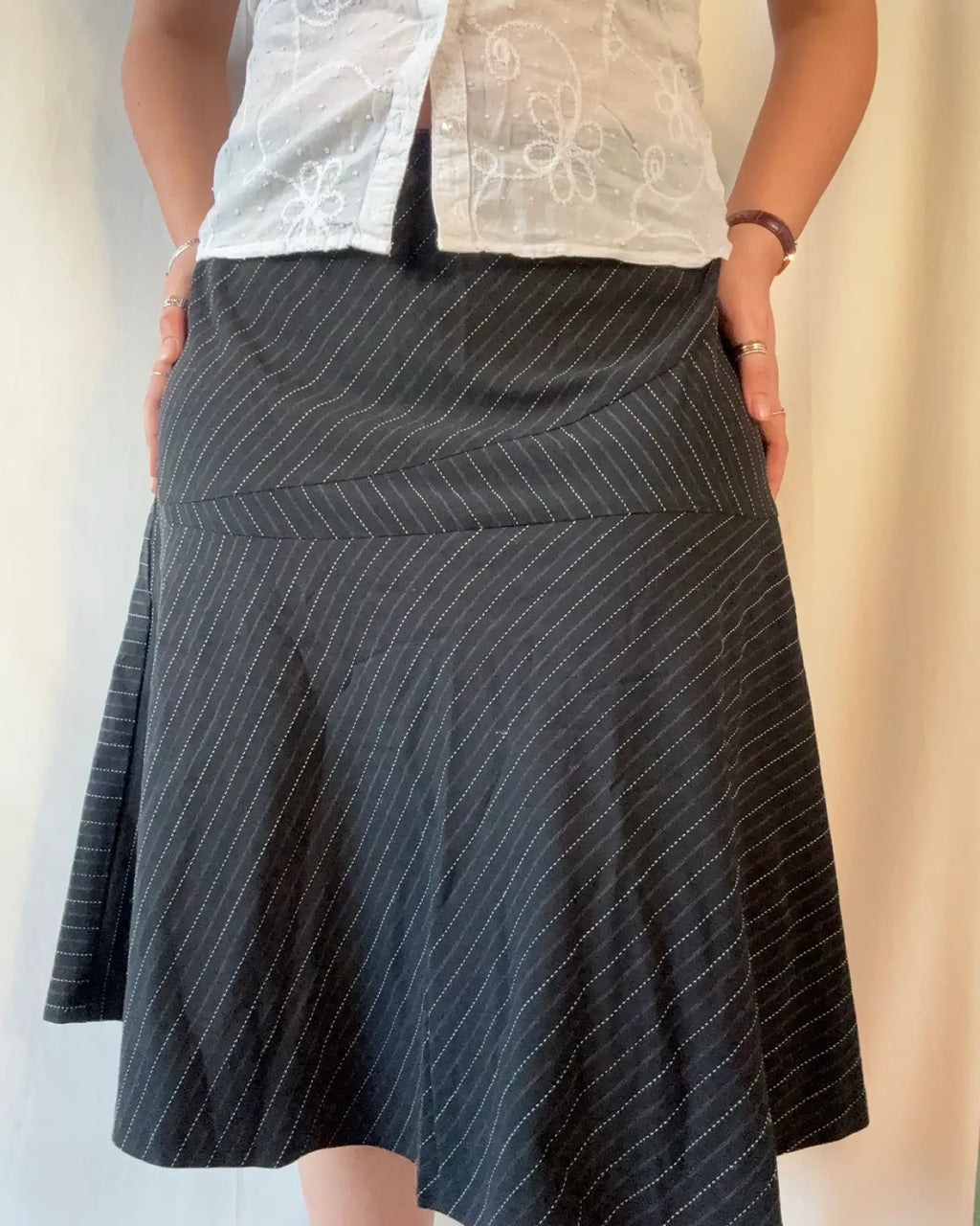 Black and White Pinstripe Midi Skirt