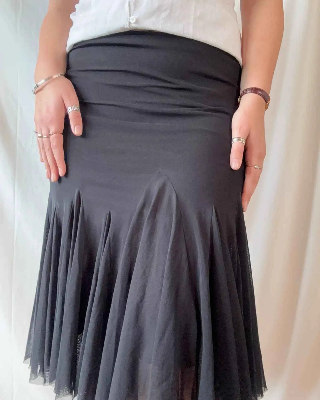 Vintage Flowy Black Mesh Skirt