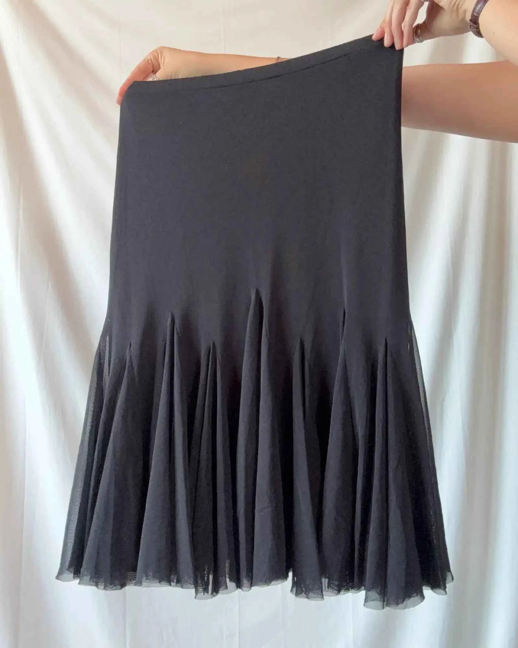 Vintage Flowy Black Mesh Skirt