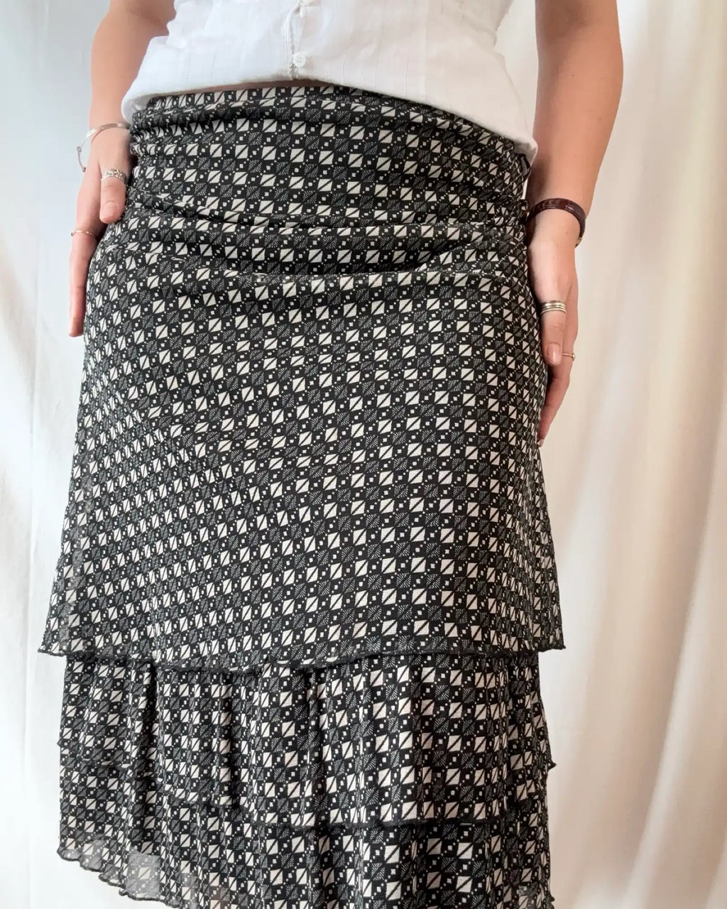 Black and Beige Mesh Patterned Skirt