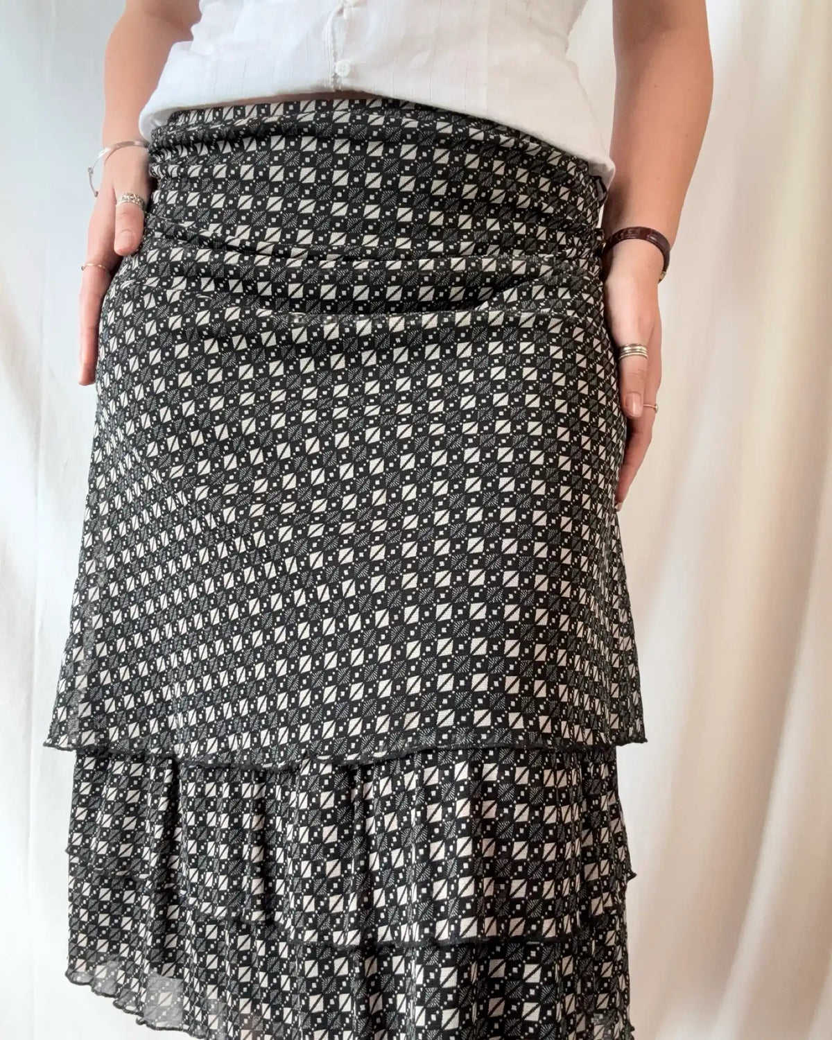 Black and Beige Mesh Patterned Skirt