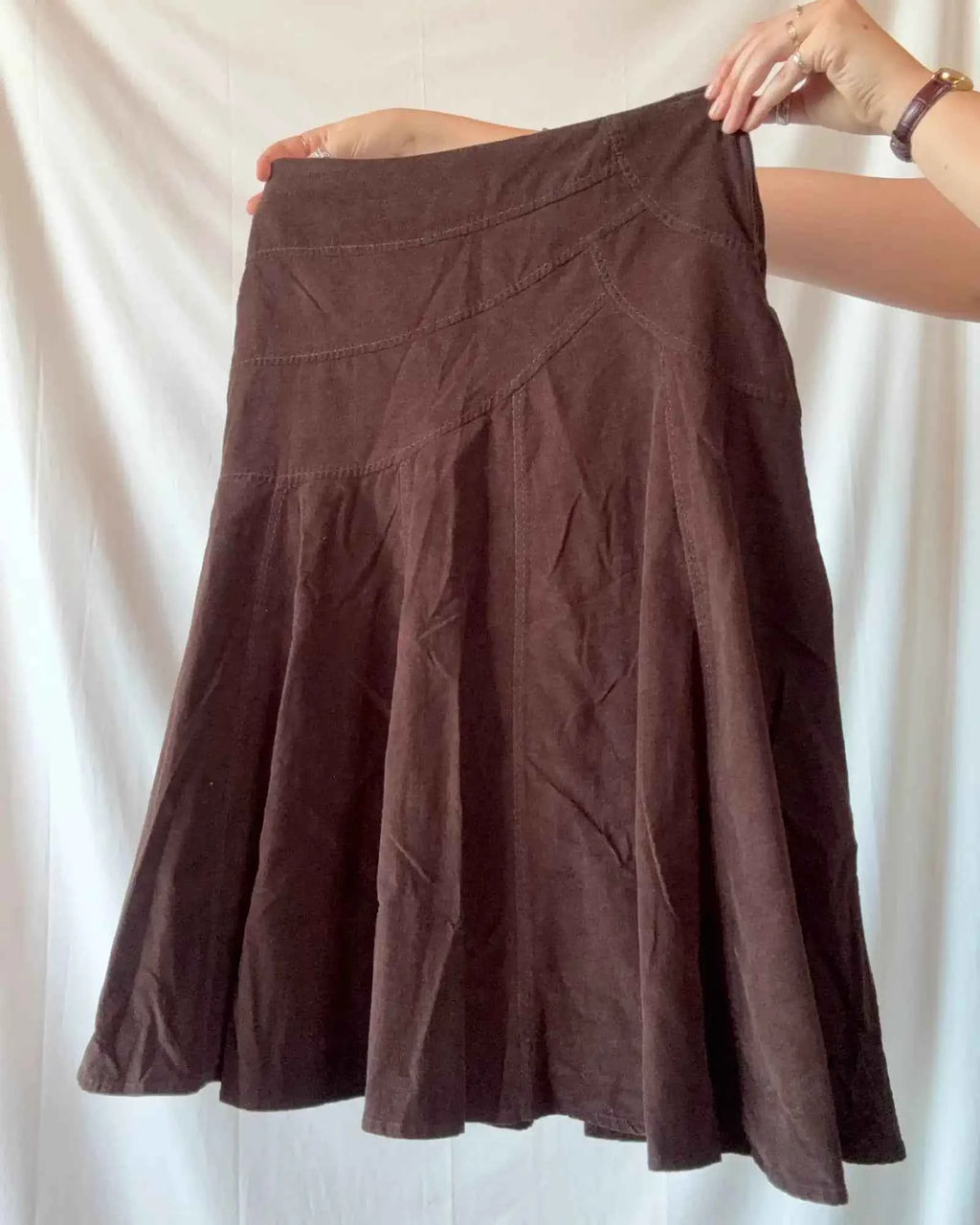 Brown Corduroy Midi Skirt