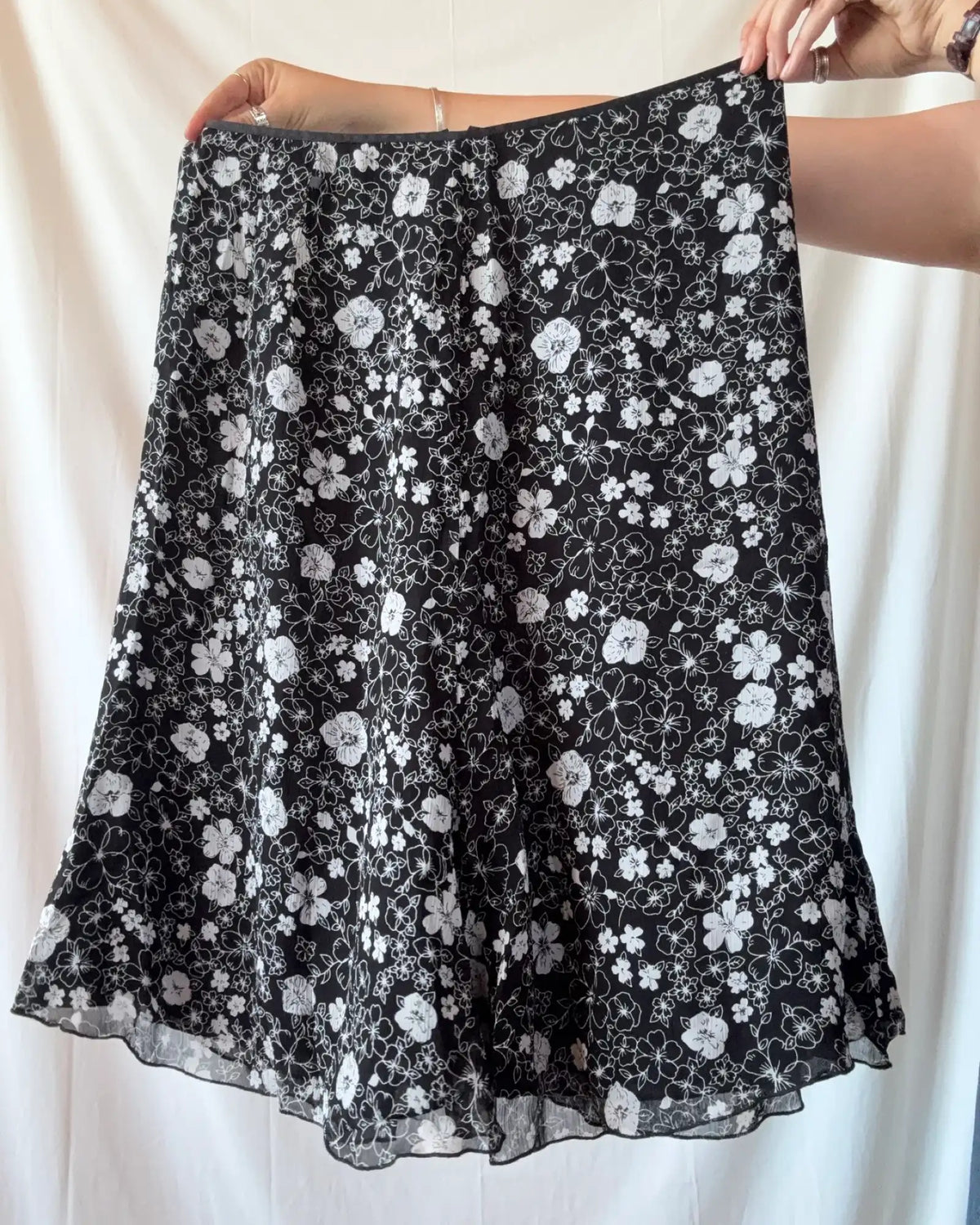Italian Made Black and White Floral Skirt