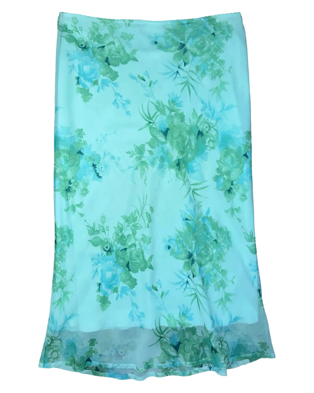 Vintage Blue Green Floral Midi Skirt