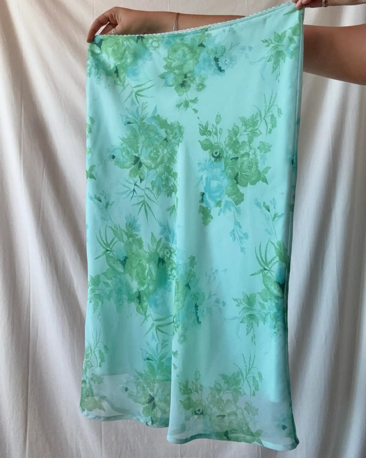 Vintage Blue Green Floral Midi Skirt