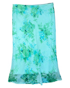 Vintage Blue Green Floral Midi Skirt