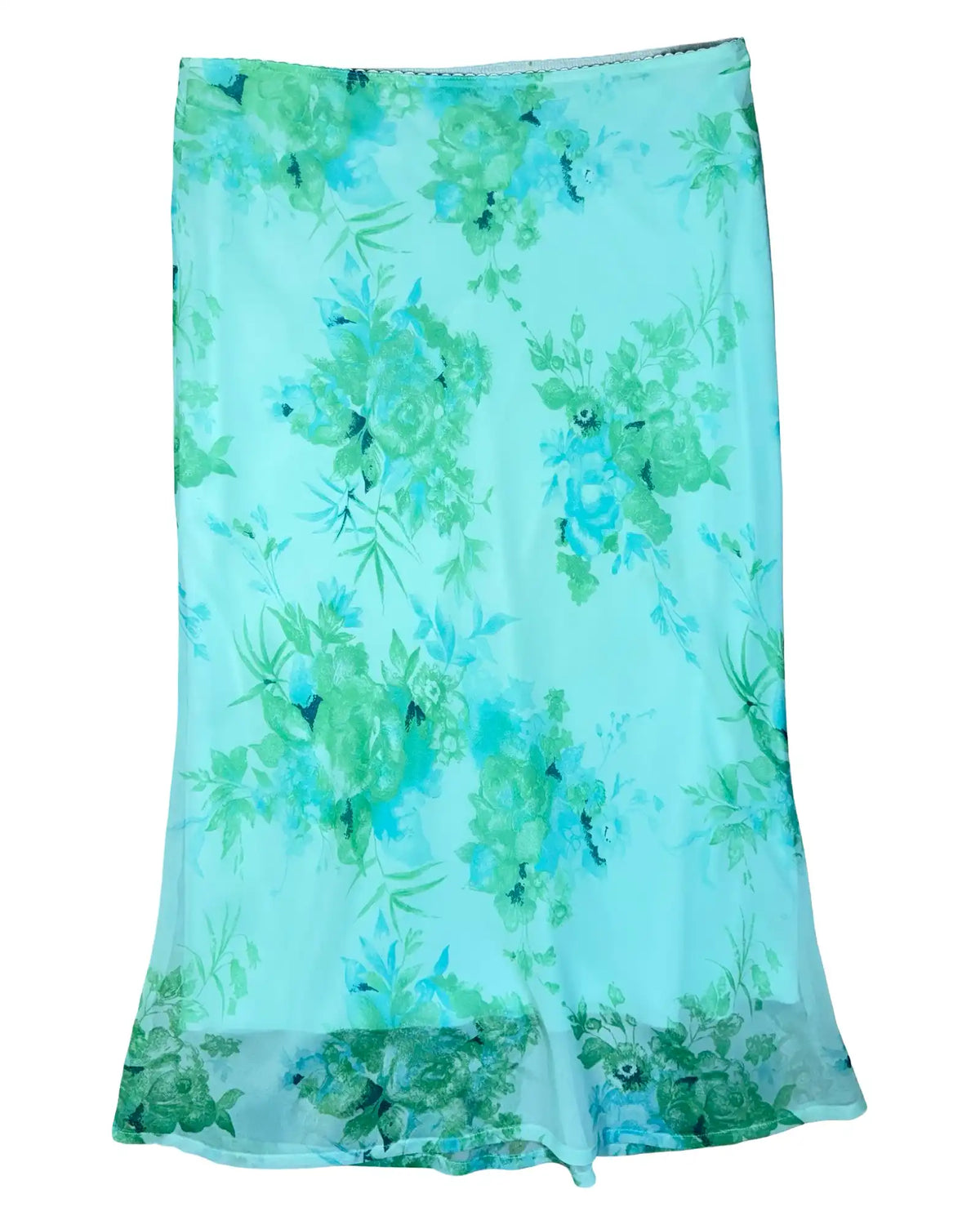 Vintage Blue Green Floral Midi Skirt