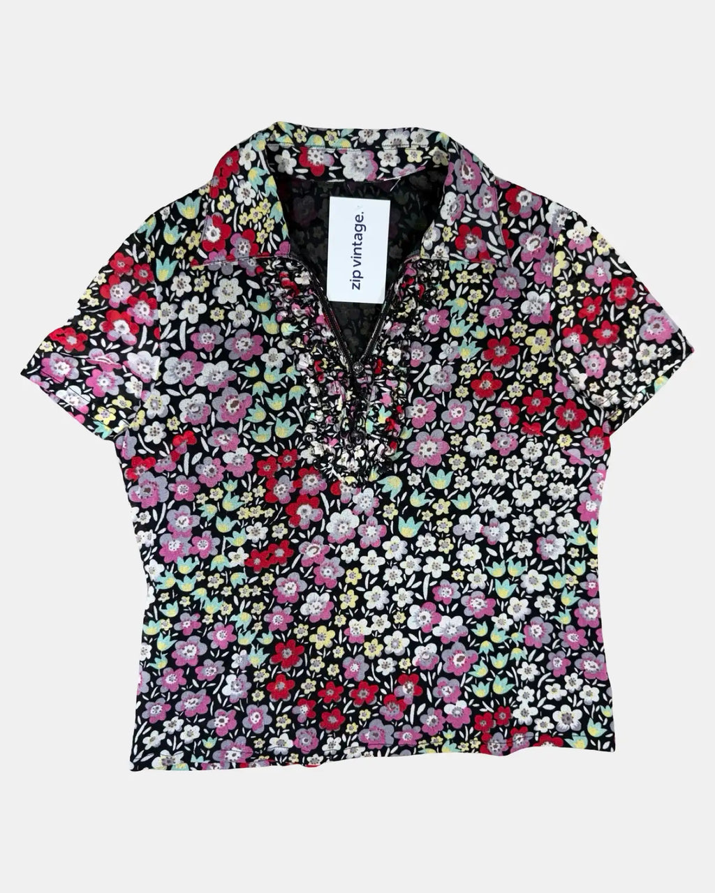 Mesh Floral Shirt with Ruffles