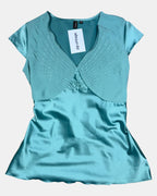 Turquoise Blouse with Tie | Size S - Zip Vintage