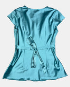 Turquoise Blouse with Tie | Size S - Zip Vintage
