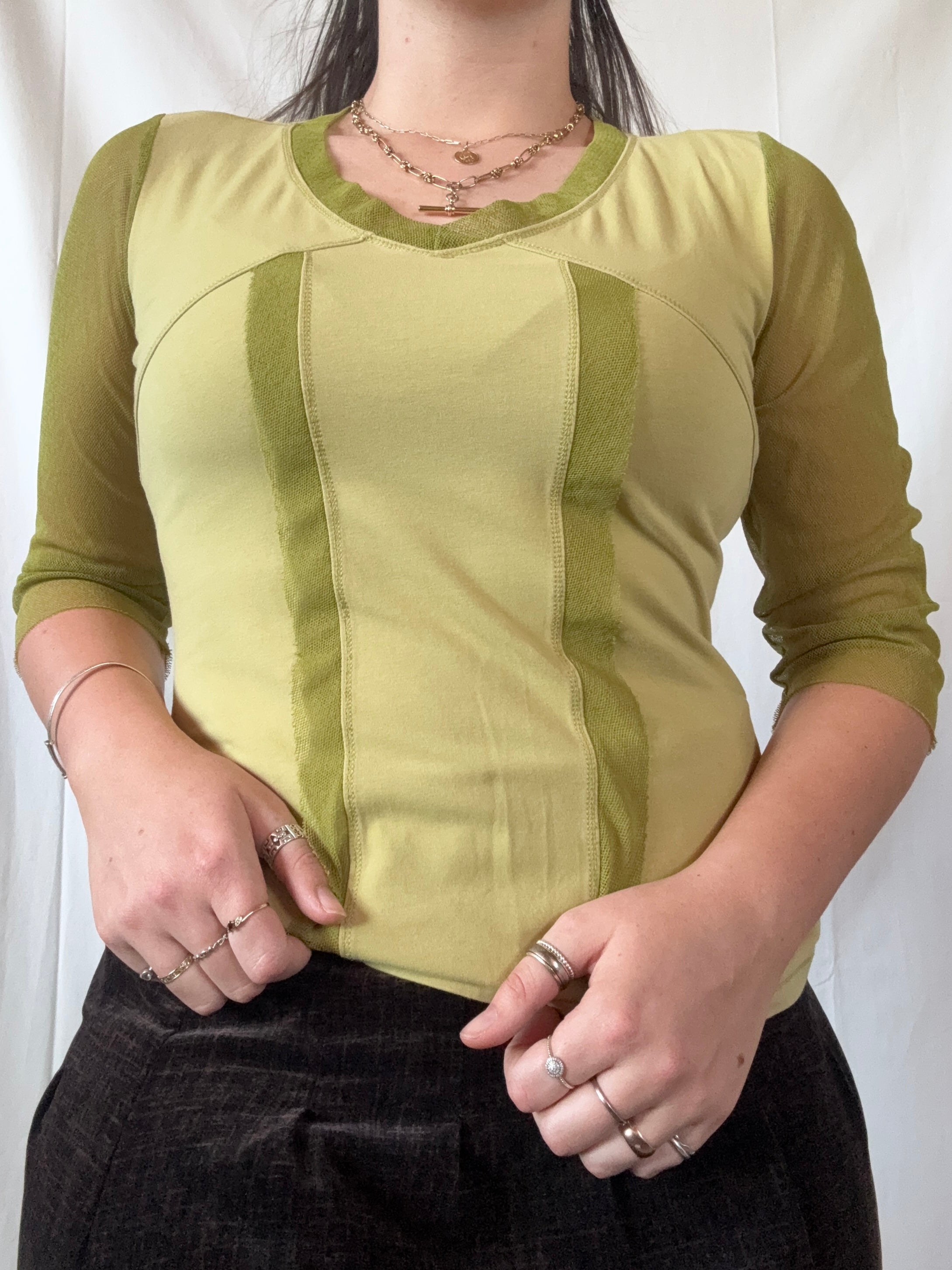 Green Mesh Sleeve Top | Size 14