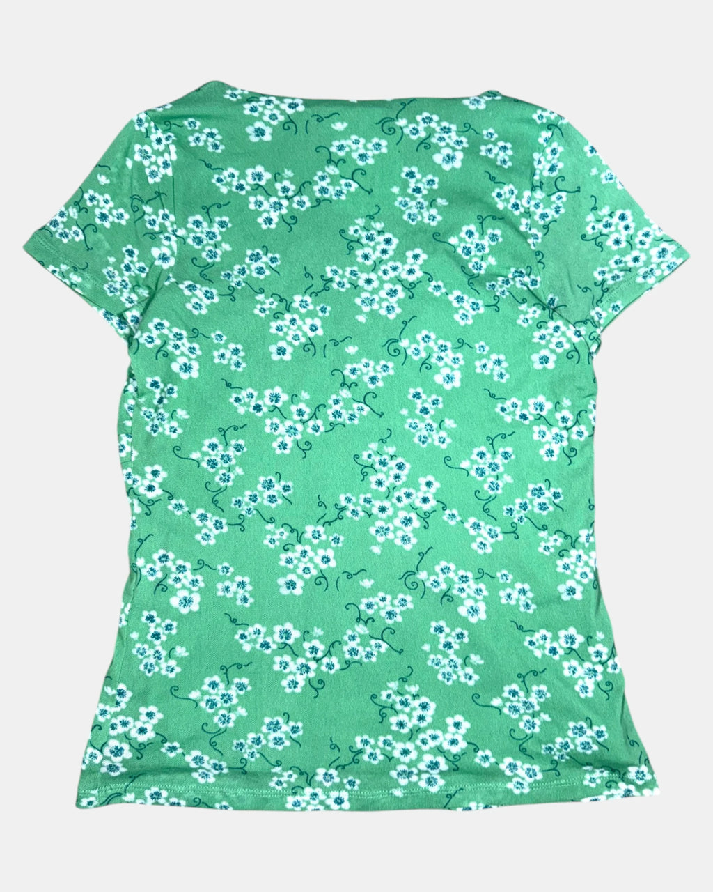 Green Mesh Wrap Top with Blue Floral Detail  | Size M - Zip Vintage