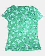 Green Mesh Wrap Top with Blue Floral Detail  | Size M - Zip Vintage