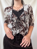 Deadstock Brown and White Tie-Up Mesh Long Sleeve Top | Estimated Size M-L - Zip Vintage