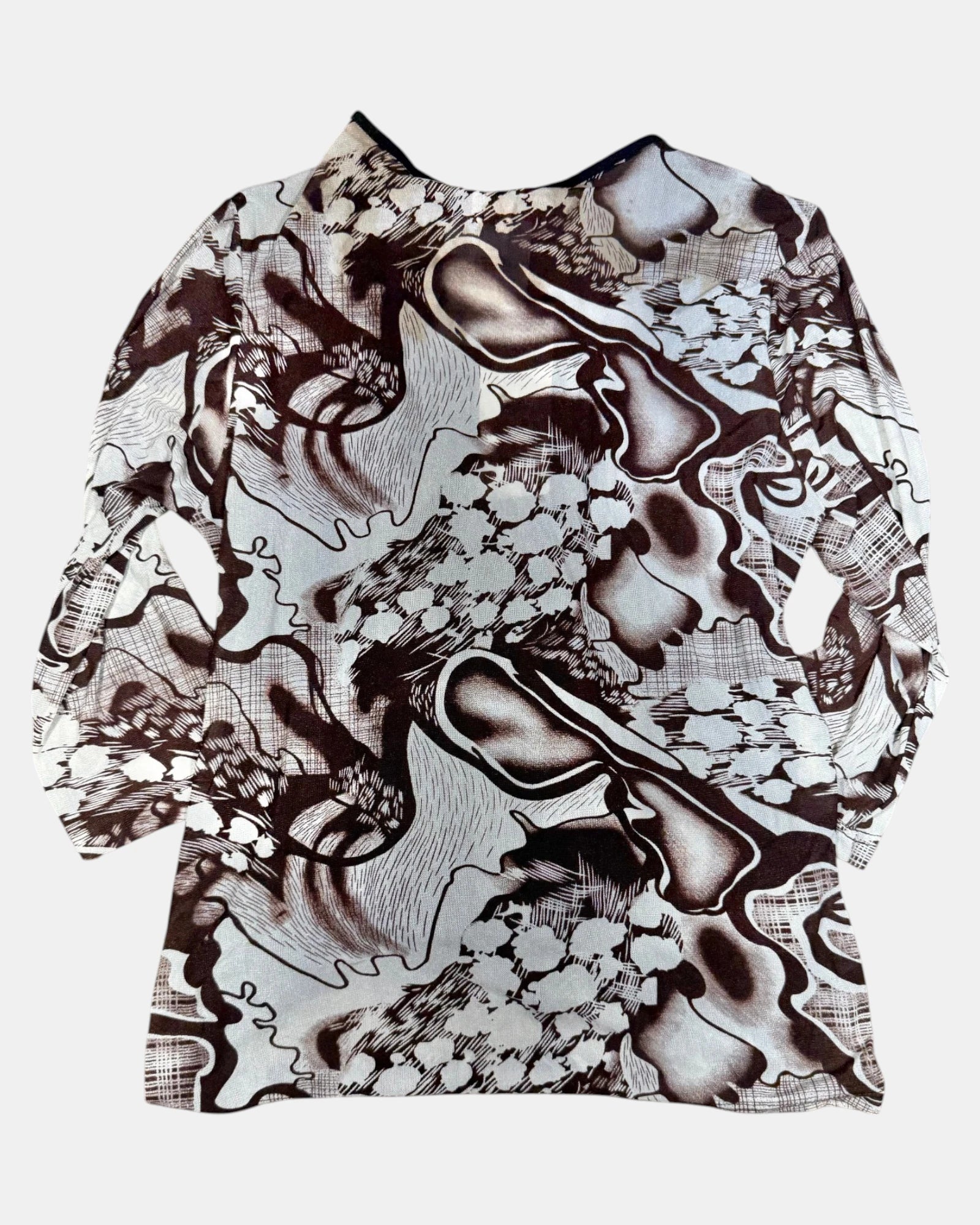 Deadstock Brown and White Tie-Up Mesh Long Sleeve Top | Estimated Size M-L - Zip Vintage