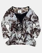 Deadstock Brown and White Tie-Up Mesh Long Sleeve Top | Estimated Size M-L - Zip Vintage