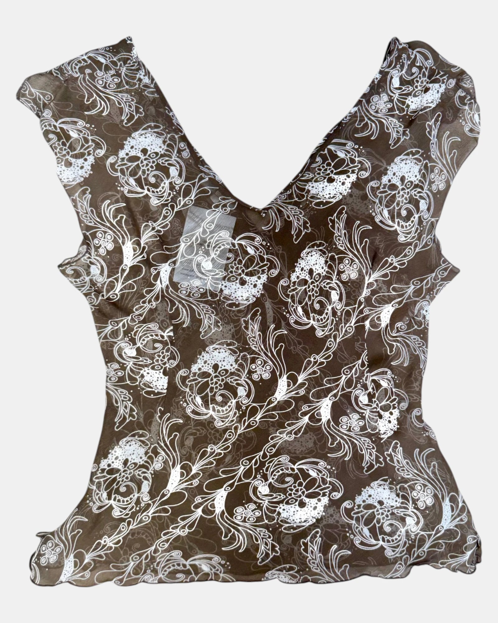 Brown Flowy Mesh Top  | Size 14