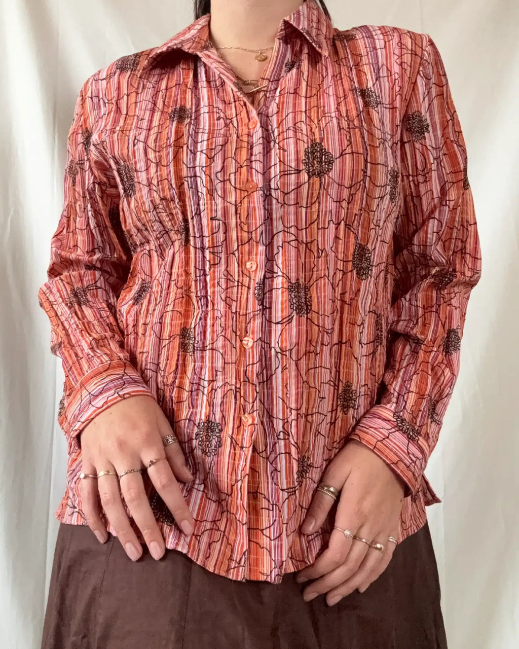 Pink and Orange Striped Blouse