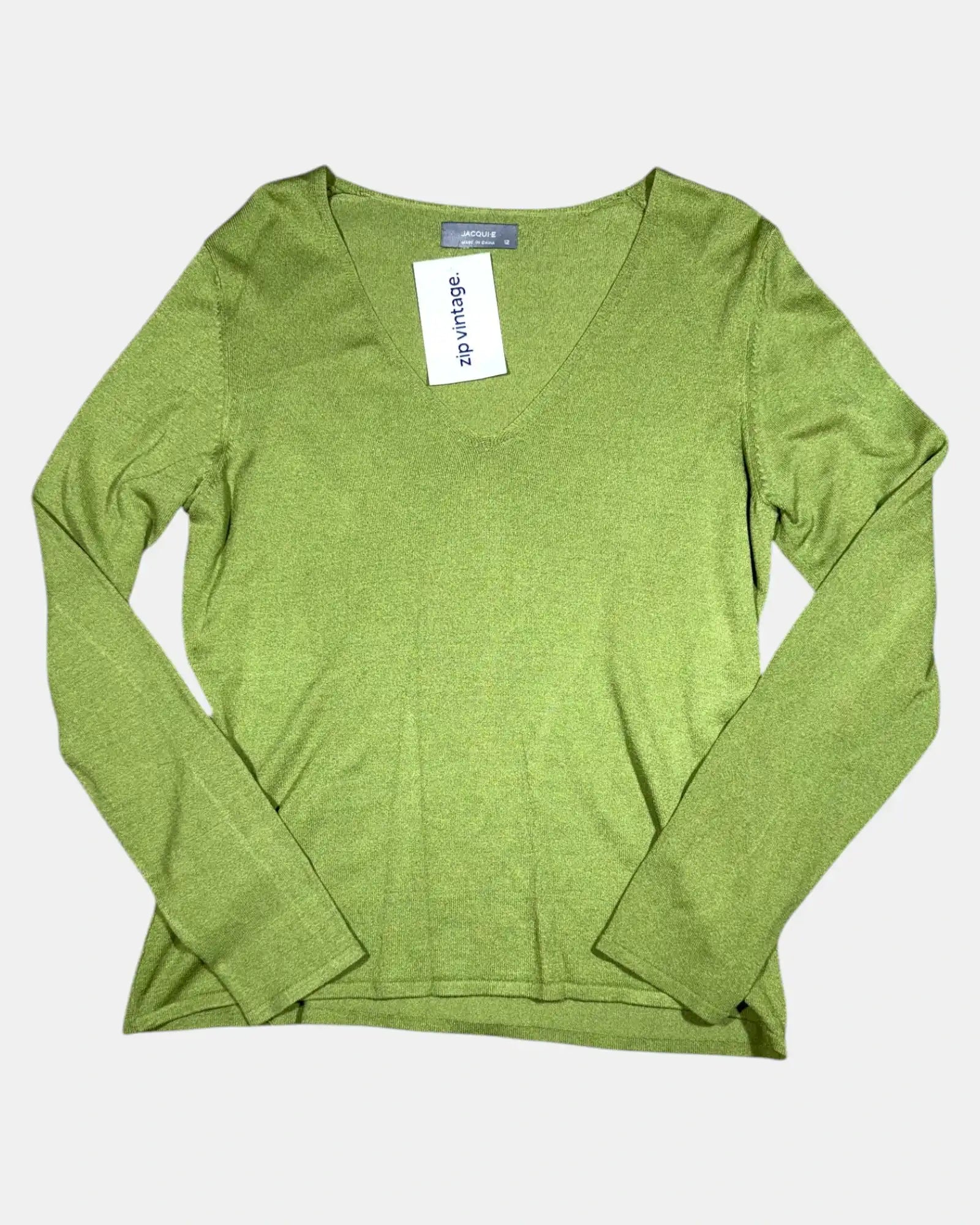 Green 90s Long Sleeve V-Neck