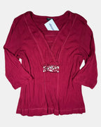 Red Mesh Long Sleeve Top