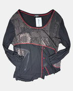 Black and Red Graphic Long Sleeve Top