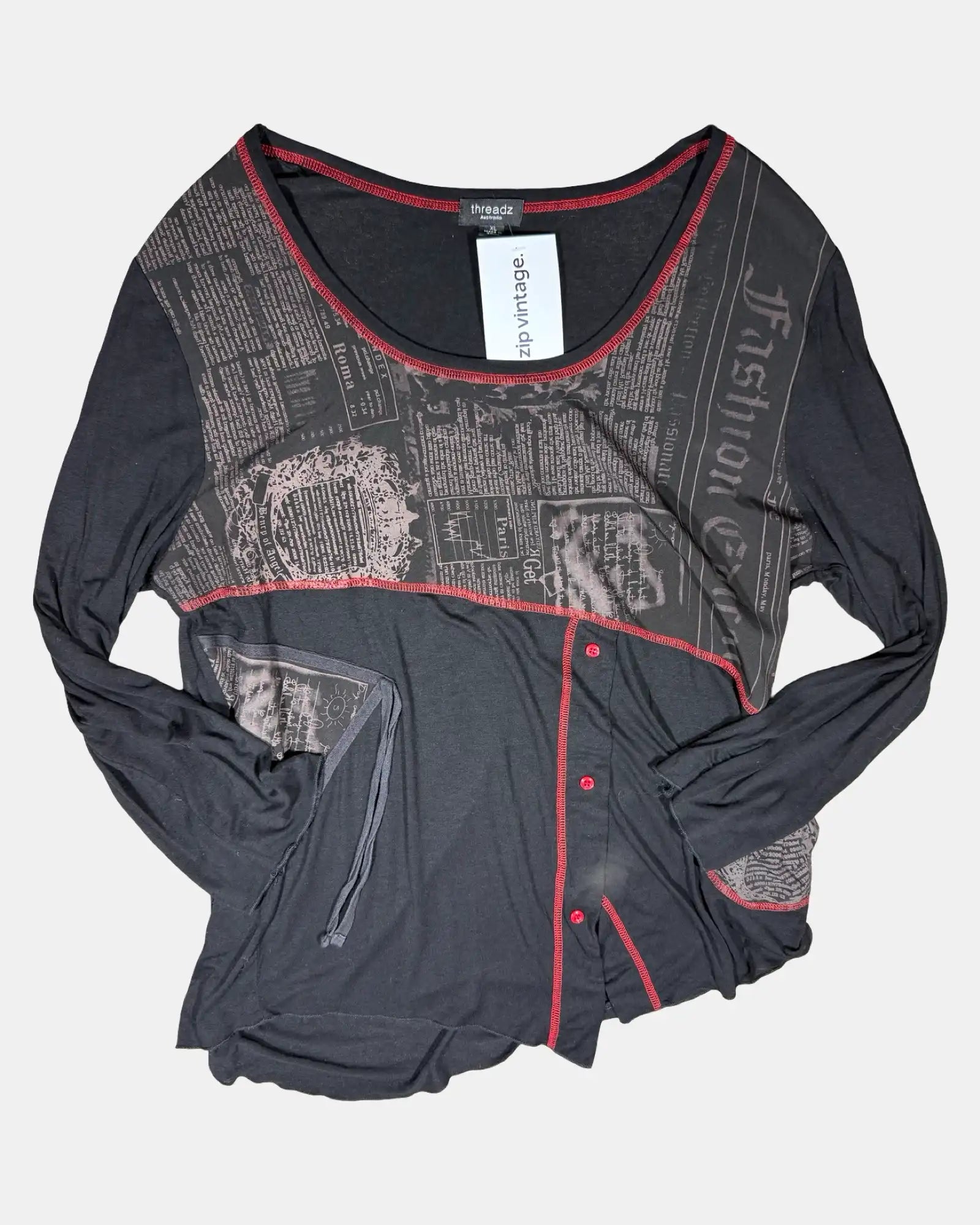 Black and Red Graphic Long Sleeve Top