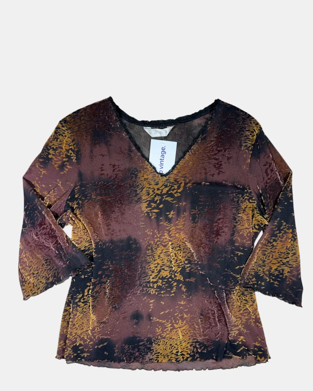Brown and Black Mesh Long Sleeve Top